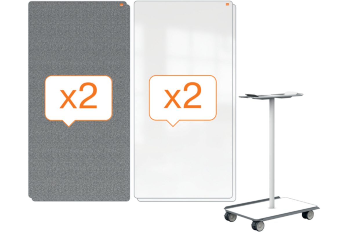 Whiteboard Nobo Move&Meet basis set afneembaar en draagbaar whiteboard/memobord grijs