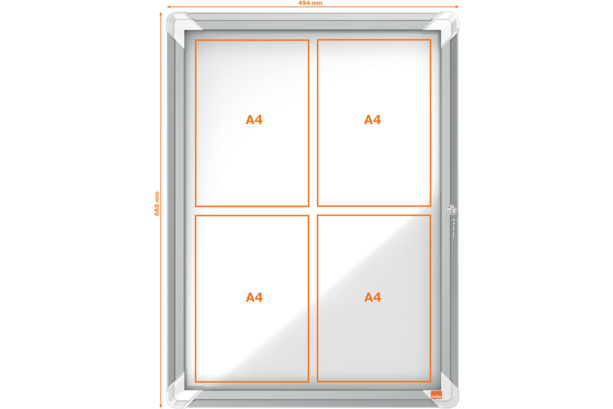 Binnenvitrine Nobo draaideur met slot 4 x A4