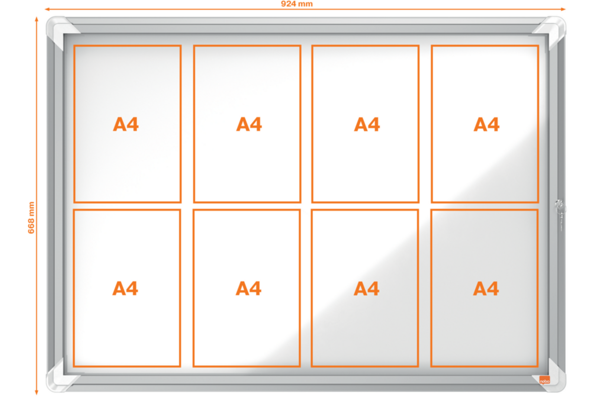 Binnenvitrine Nobo draaideur met slot 8 x A4