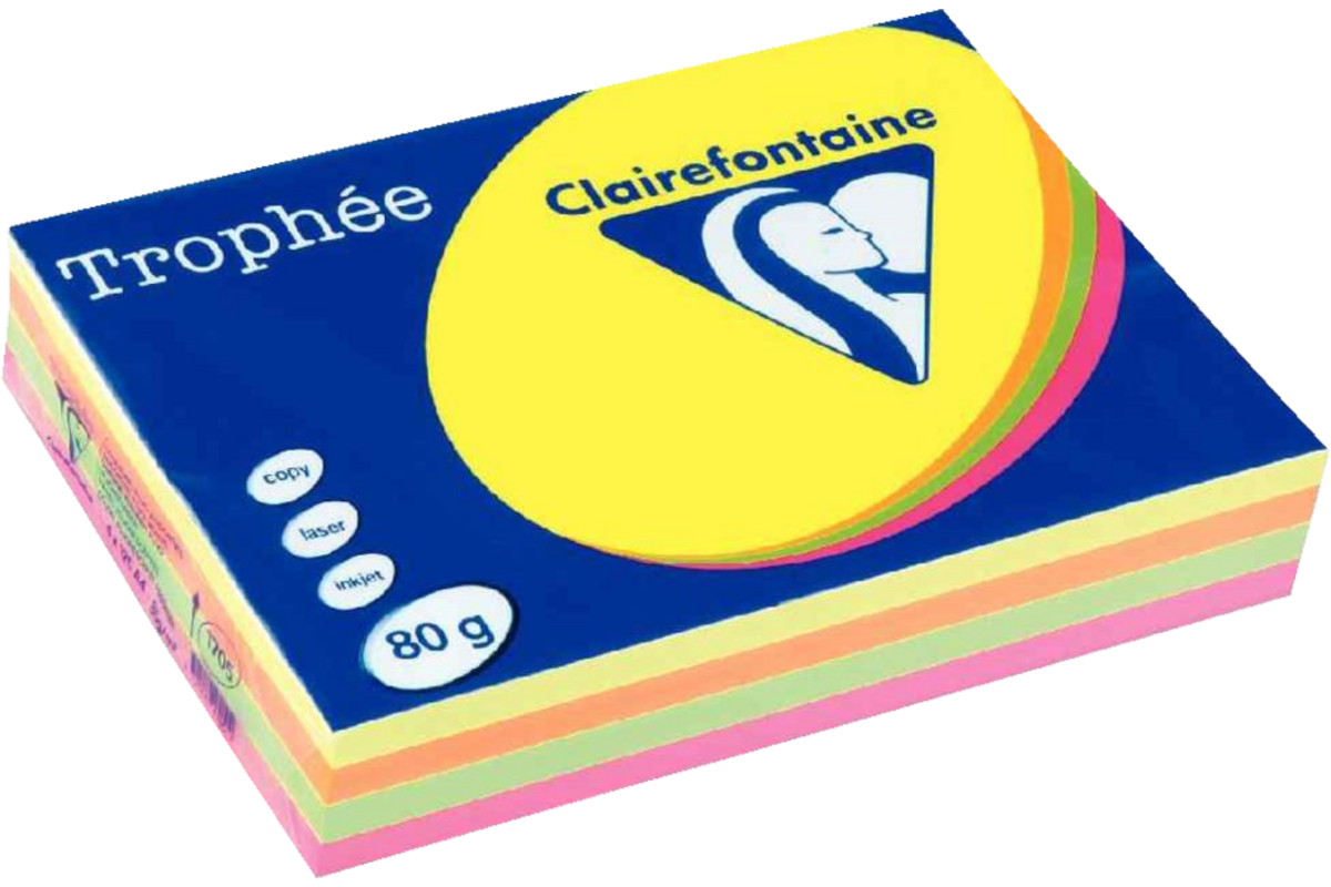 Kopieerpapier A4 fluor ass. kleuren 4 x 125 vel, 80 grs.
