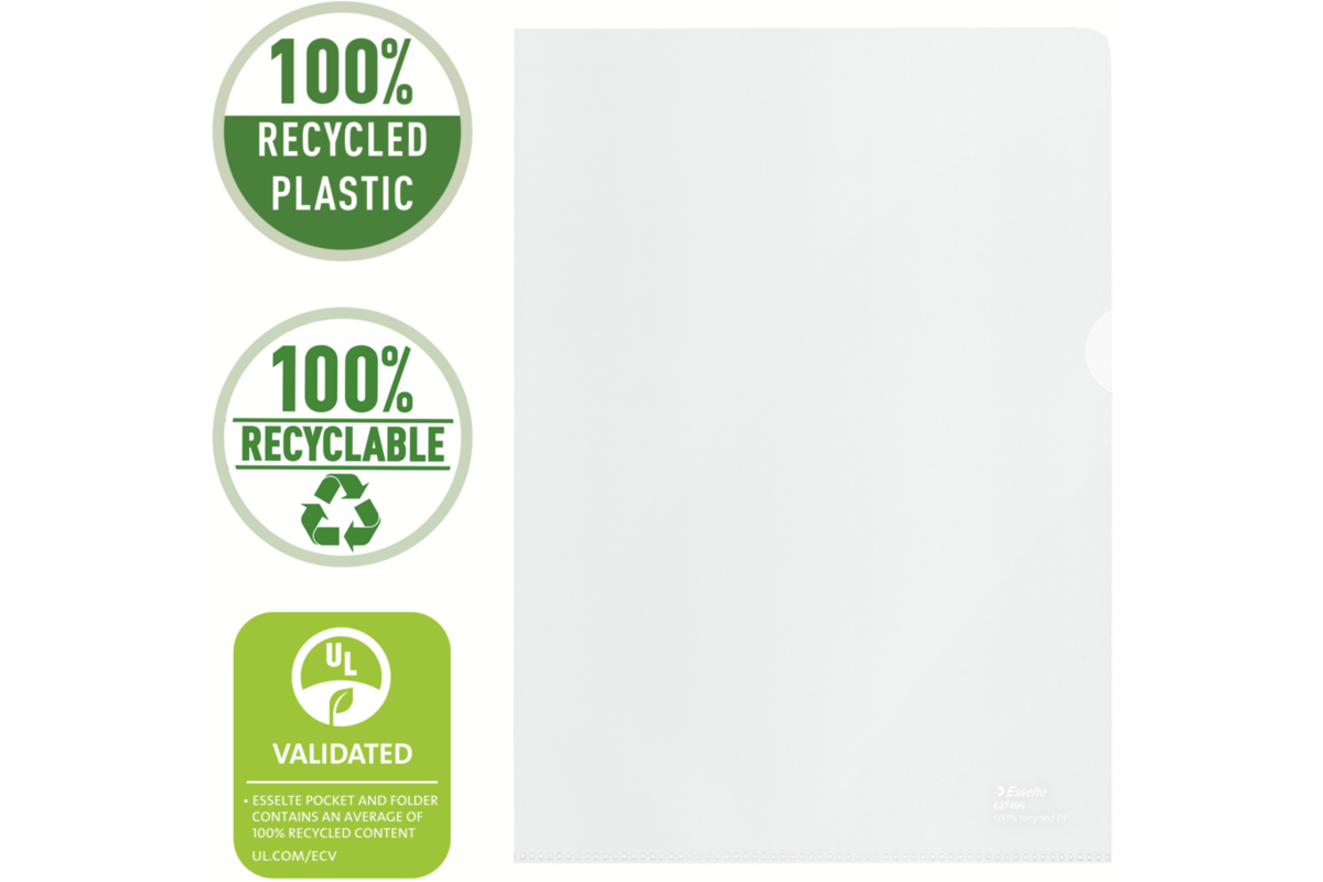 Transparantmap L-model Esselte Recycled PP A4 100µ set van 100 stuks