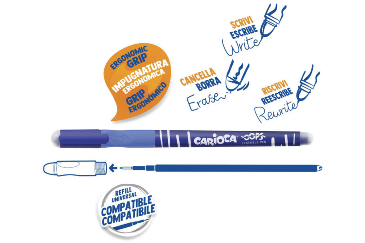 Rollerpen OOPS ergo-grip blauw, 12 stuks