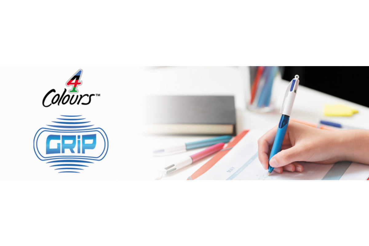 Pen BIC 4 kleuren grip medium assorti, set van 12 stuks