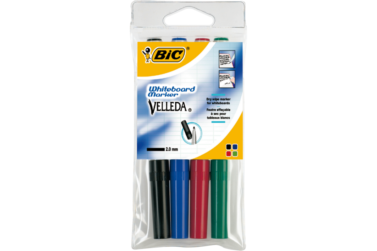 Whiteboardstiften BIC Velleda 1741 assorti, 4 stuks