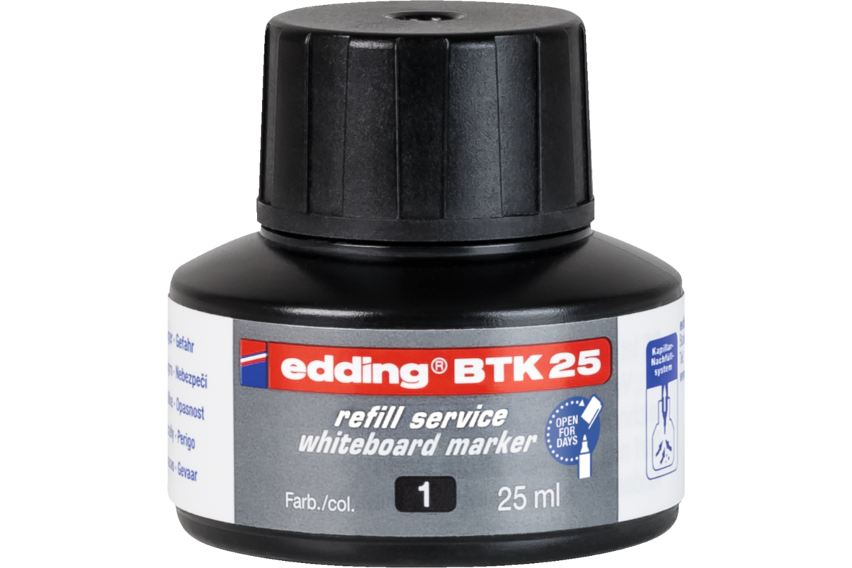 Navulinkt BTK 25 voor edding whiteboardstiften zwart, 25 ml