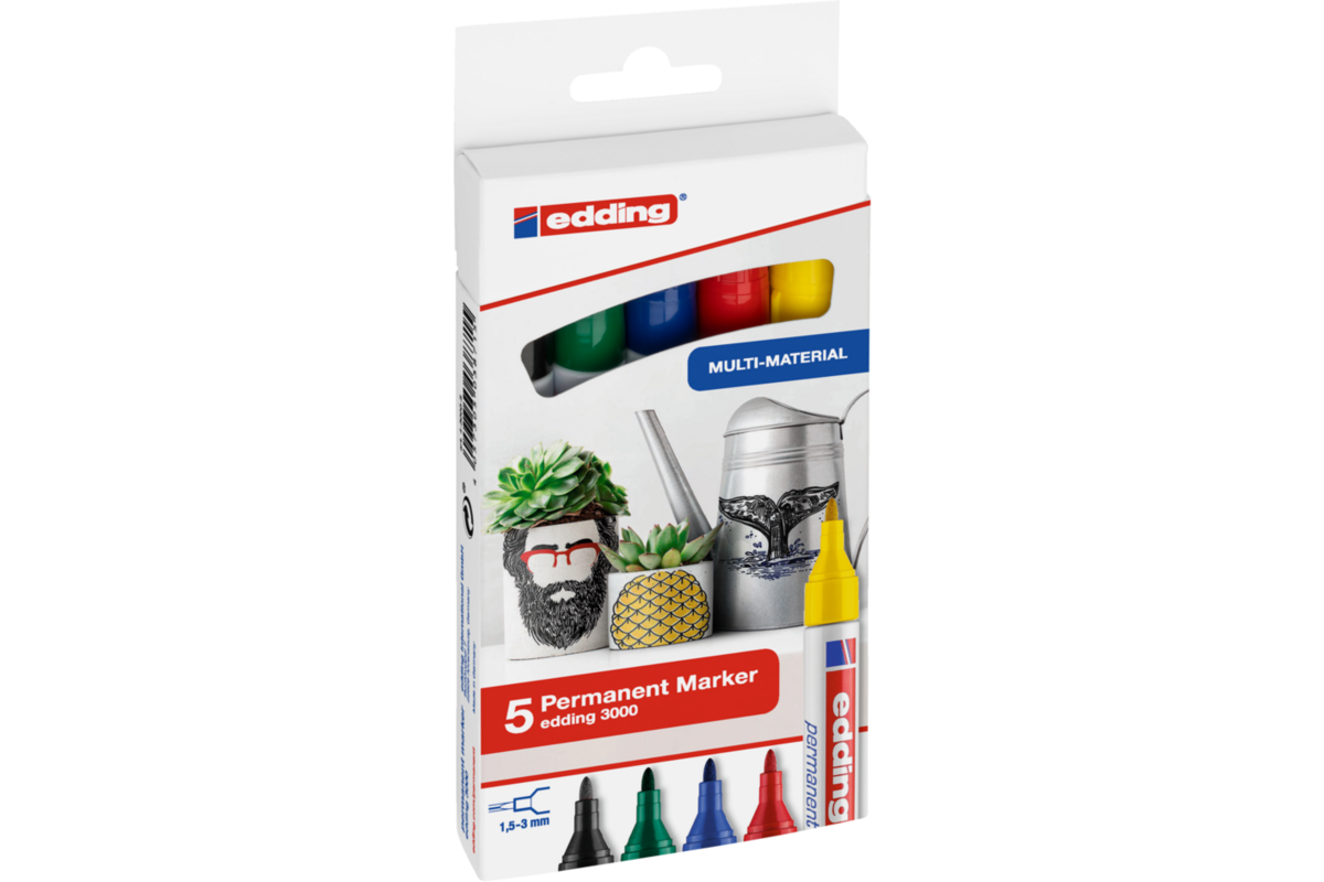 Permanent marker edding 3000 assorti basis, 5 stuks