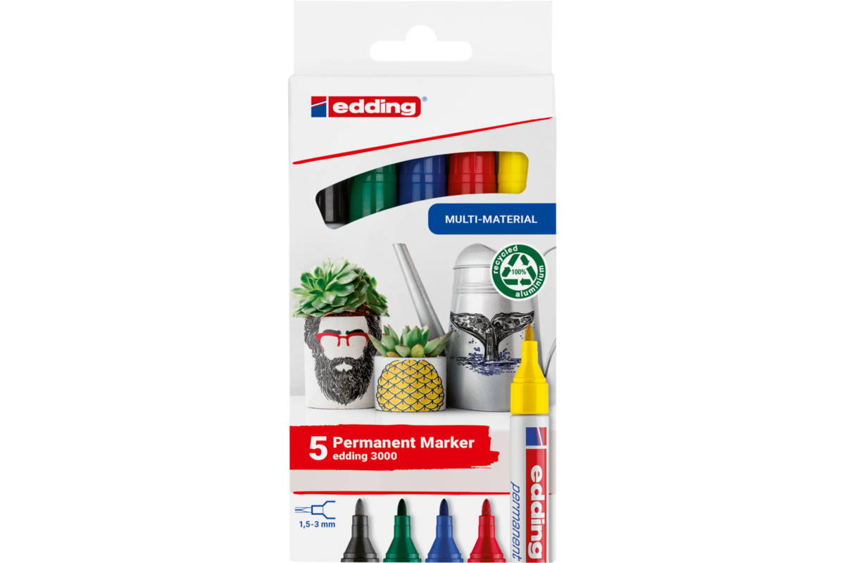 Permanent marker edding 3000 assorti basis, 5 stuks