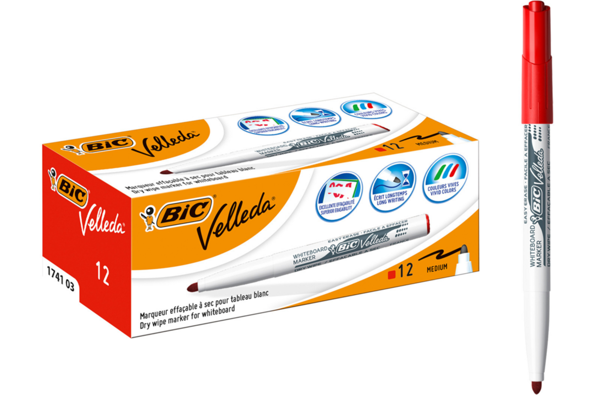 Whiteboardstiften BIC Velleda 1741 rood, 12 stuks