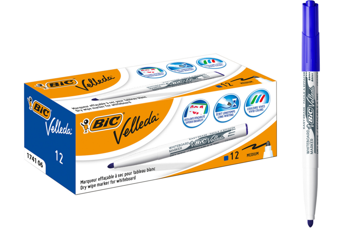 Whiteboardstiften BIC Velleda  1741 blauw, 12 stuks