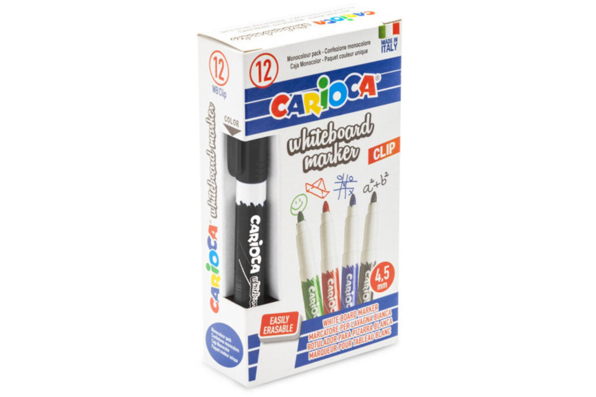 Whiteboardstiften Carioca Clip medium zwart, 12 stuks