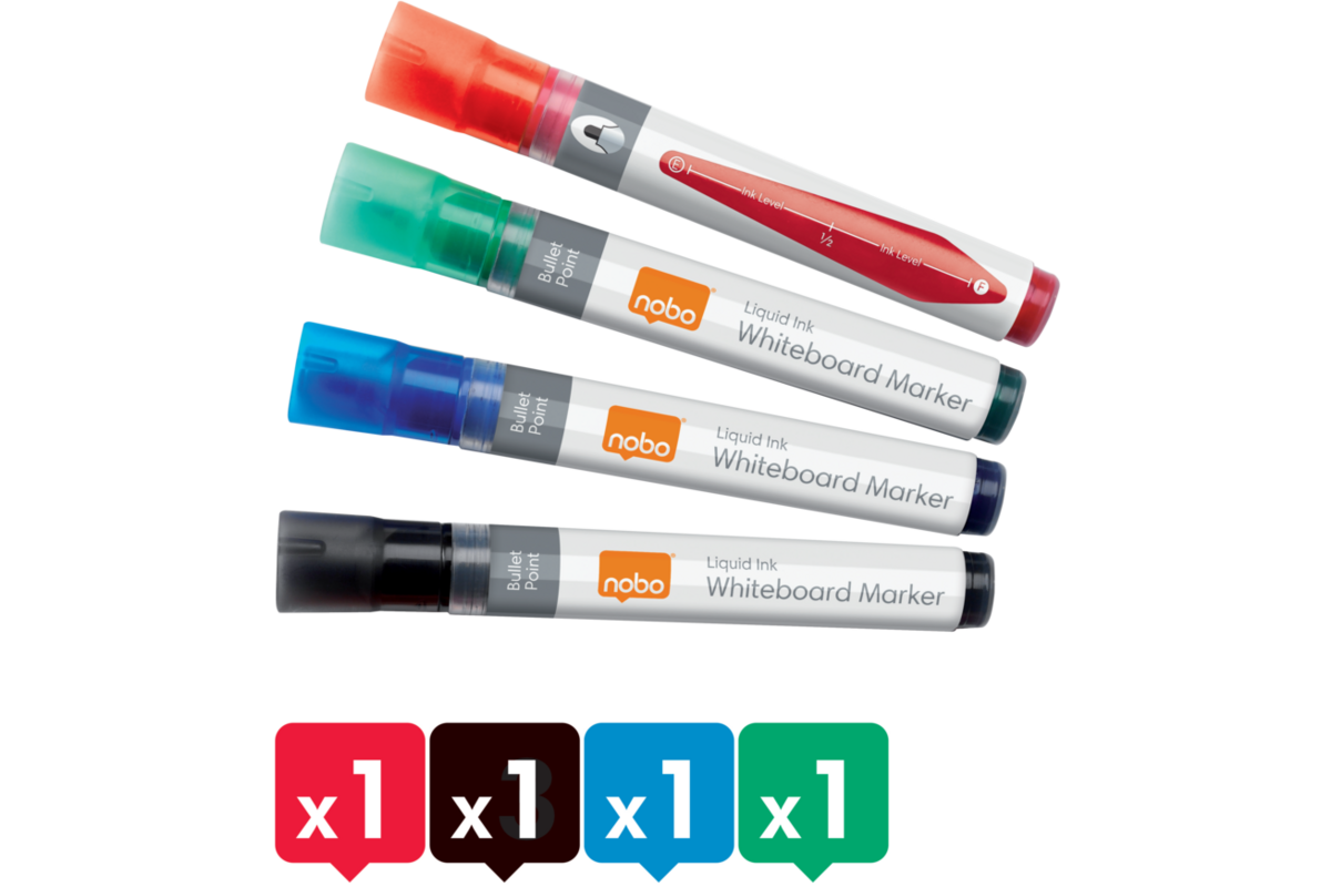 Whiteboardstiften Nobo Liquid Ink ronde punt 3 mm assorti 4 stuks