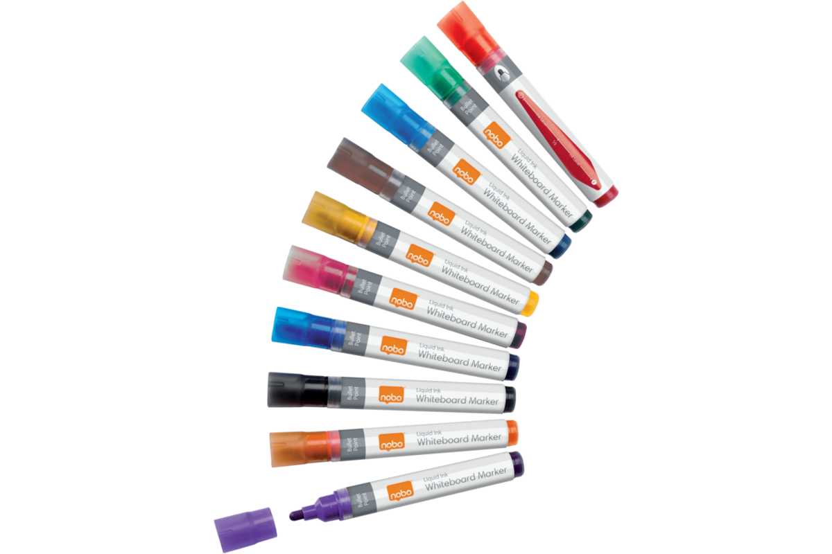 Whiteboardstiften Nobo Liquid Ink ronde punt 3 mm assorti, 10 stuks