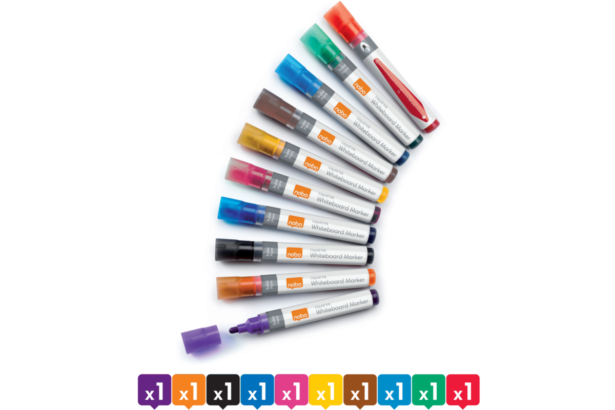 Whiteboardstiften Nobo Liquid Ink ronde punt 3 mm assorti, 10 stuks