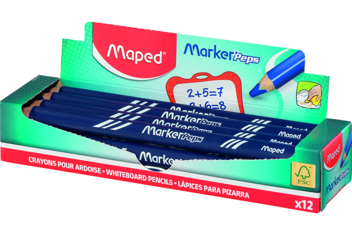 Whiteboardpotloden Maped driekantig blauw , 12 stuks