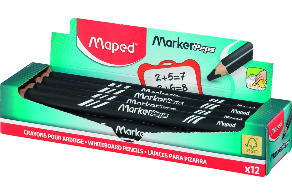 Whiteboardpotloden Maped driekantig zwart , 12 stuks