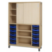 Kast 640 serie Ahorn., boven 4 leg- pl.+deuren,onder 20 laden en legpl