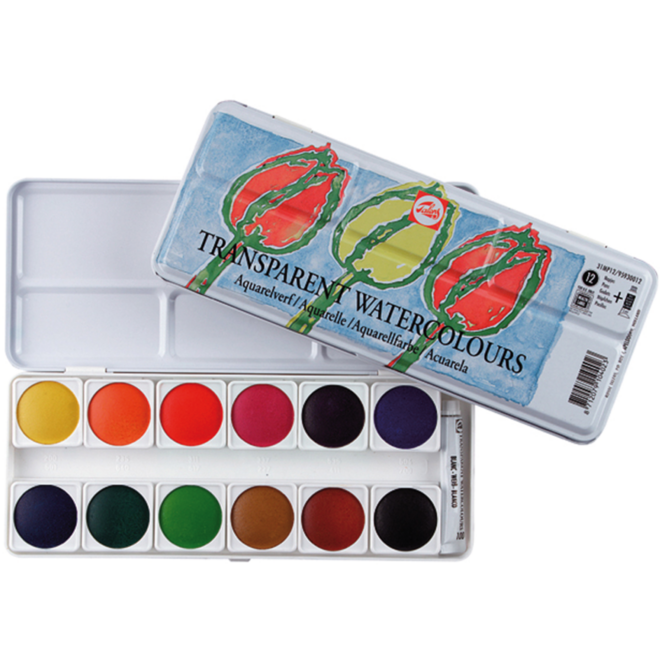 Aquarelverf, 12 napjes incl. tube wit