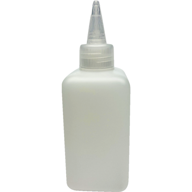 Lijmflacon vierkant 150 ml met dop transparant (nieuw model)