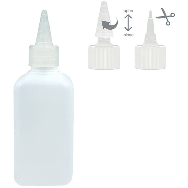 Lijmflacon 250 ml vierkant met dop transparant, leeg