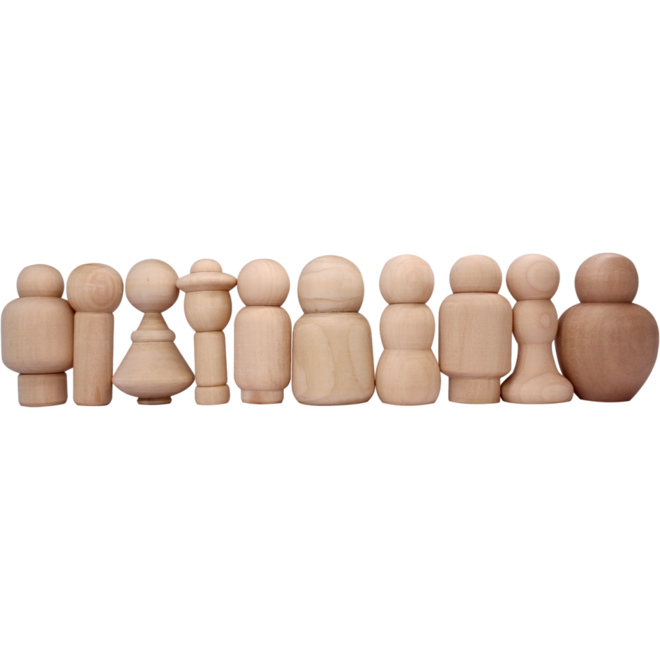 Houten poppetjes familie 7 cm, 10 stuks