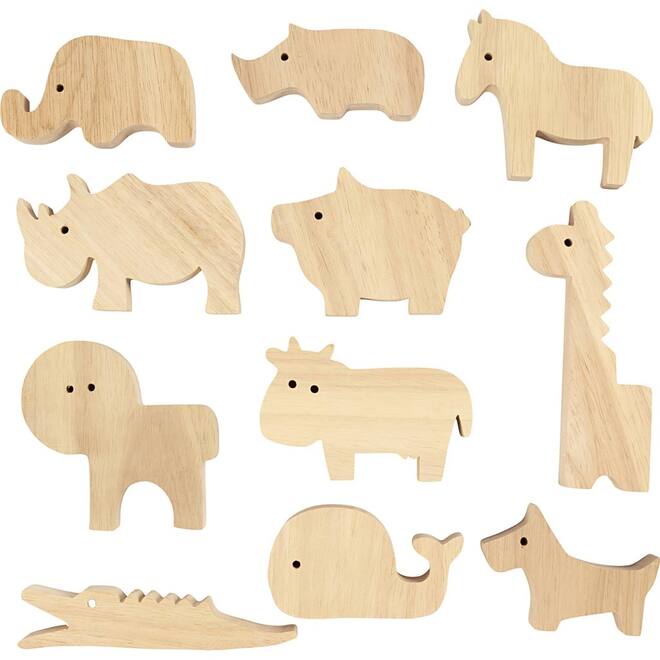 Houten dieren boerderij en safari 3-14,5 cm dikte 2 cm, 44 stuks