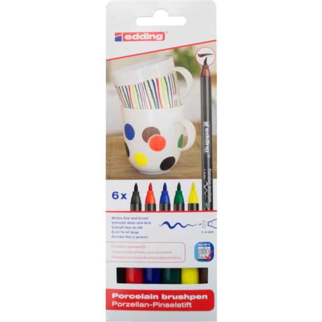 Porseleinstiften edding assorti, 6 stuks