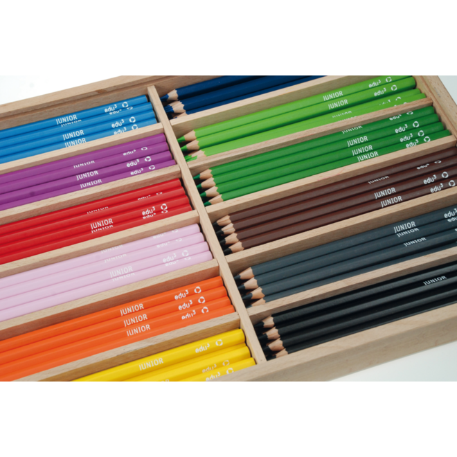 Kleurpotloden edu³ Junior 7,6 mm assorti, 144 stuks in houten kist