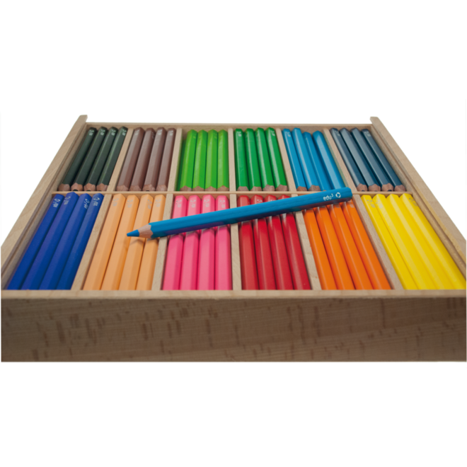 Kleurpotloden edu³ Jumbo 9,6 mm assorti, 144 stuks in houten kist
