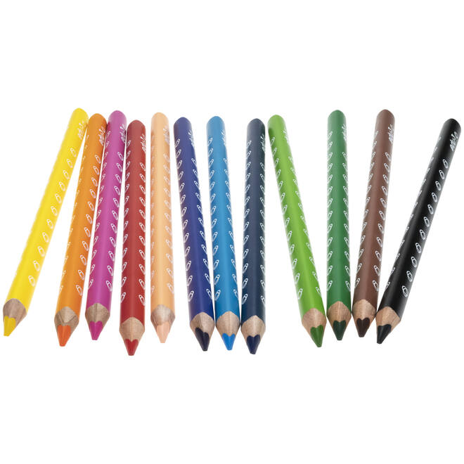 Kleurpotloden edu³ Jumbo 9,6 mm driekantig assorti, 12 stuks met slijper