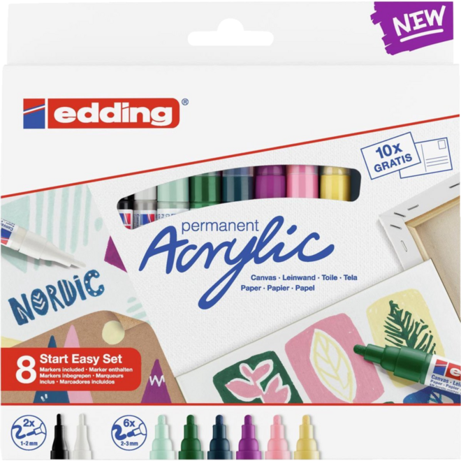 Acrylic markers edding starterset Nordic, 8 delig