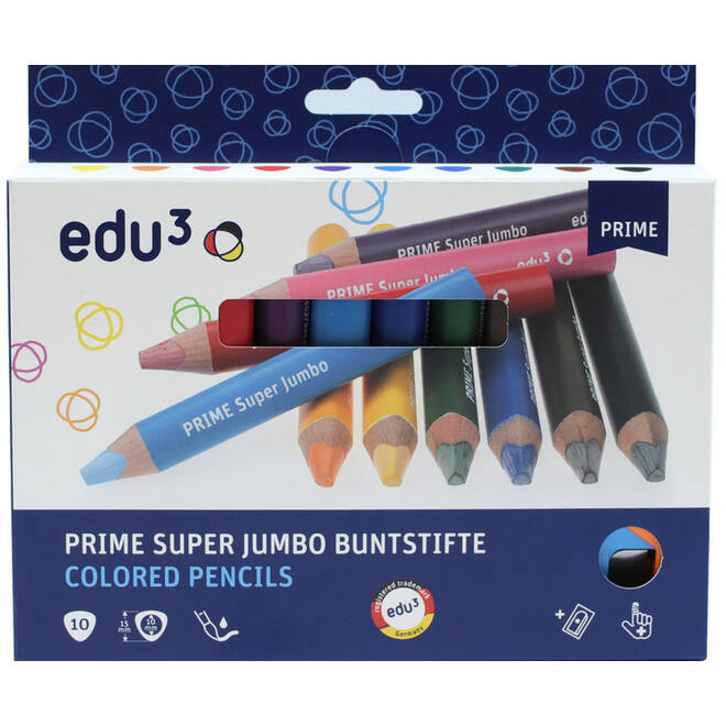 Kleurpotloden edu³ Super Jumbo 15 mm driekantig assorti, 10 stuks