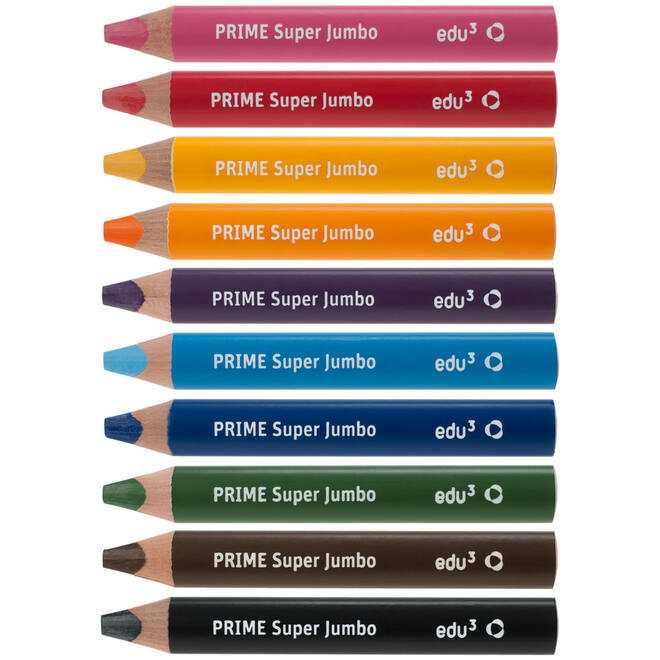 Kleurpotloden edu³ Super Jumbo 15 mm driekantig assorti, 10 stuks
