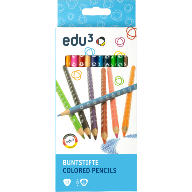 Kleurpotloden edu³ 7,15 mm driekantig assorti, 12 stuks