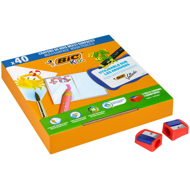 Kleurpotloden BIC Multi surface 3-in-1 assorti, 40 stuks incl. slijpers