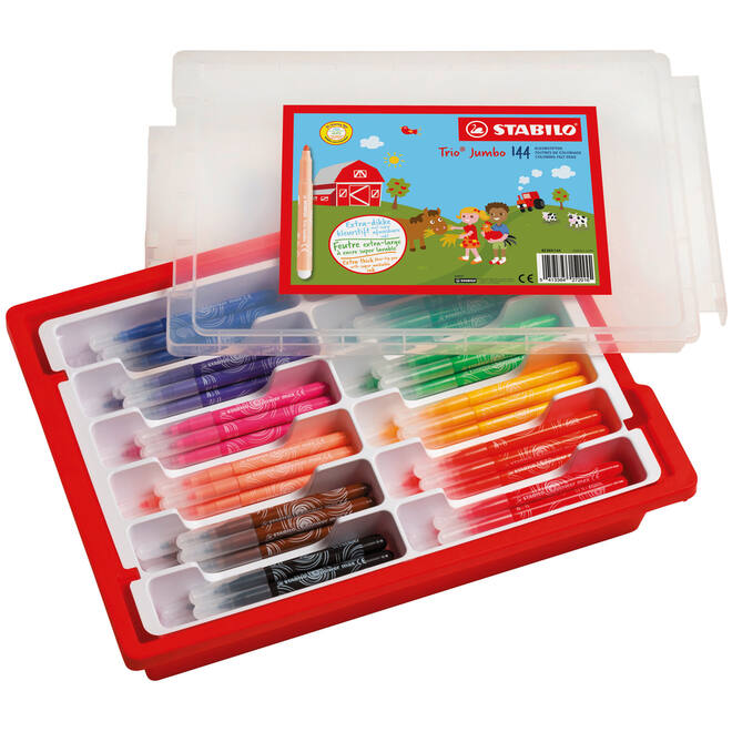 Viltstiften STABILO trio jumbo assorti classpack, 144 stuks