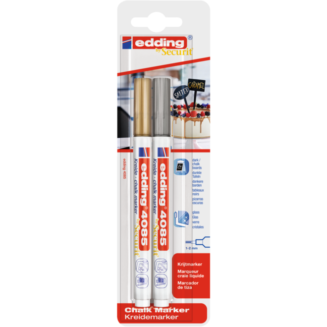 Krijtstift edding goud/zilver 1-2 mm, 2 stuks
