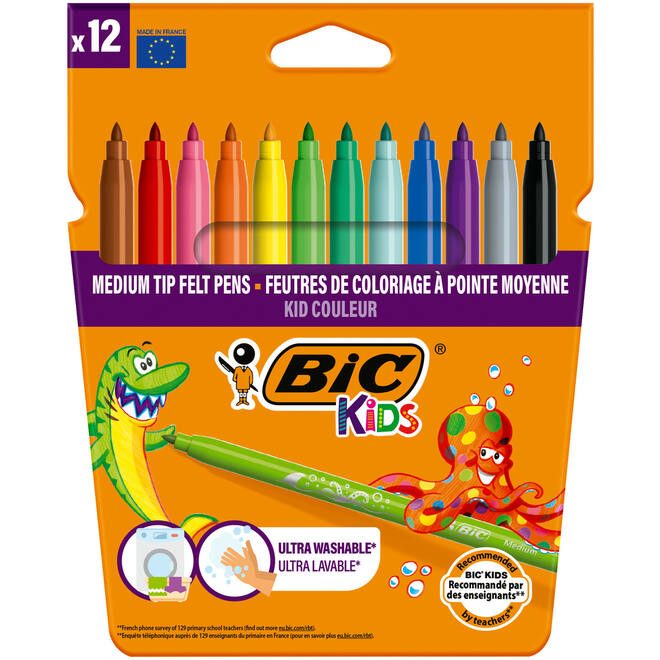 Viltstiften BIC kid couleur assorti, 12 stuks.