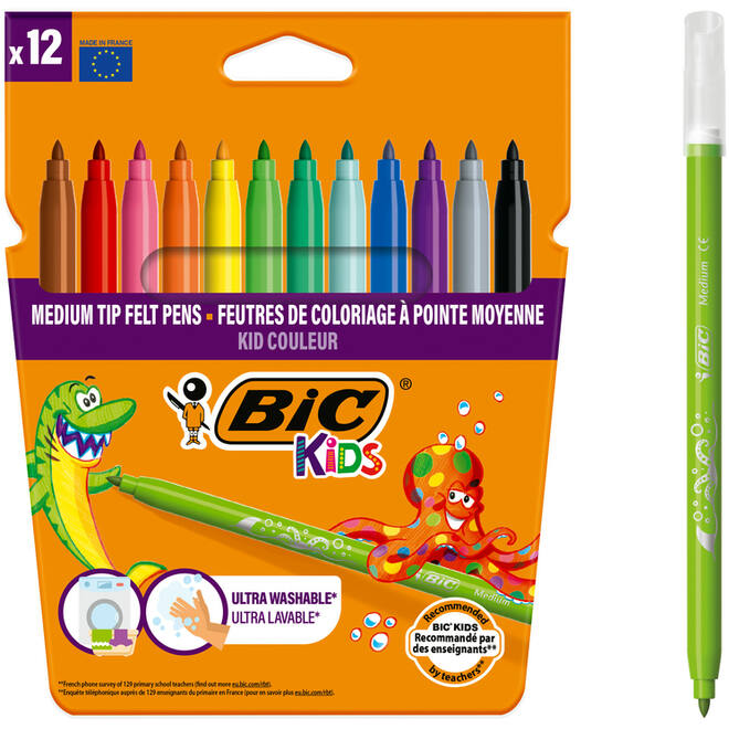 Viltstiften BIC kid couleur assorti, 12 stuks.
