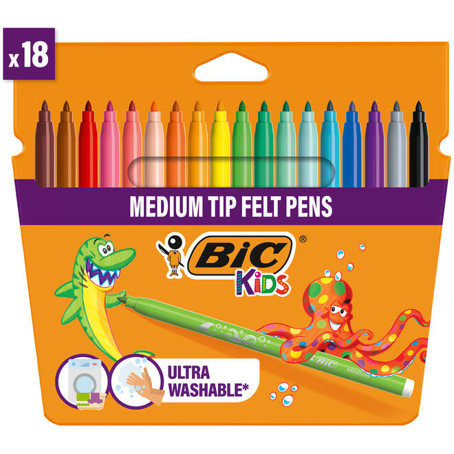 Viltstiften BIC kid couleur assorti, 18 stuks