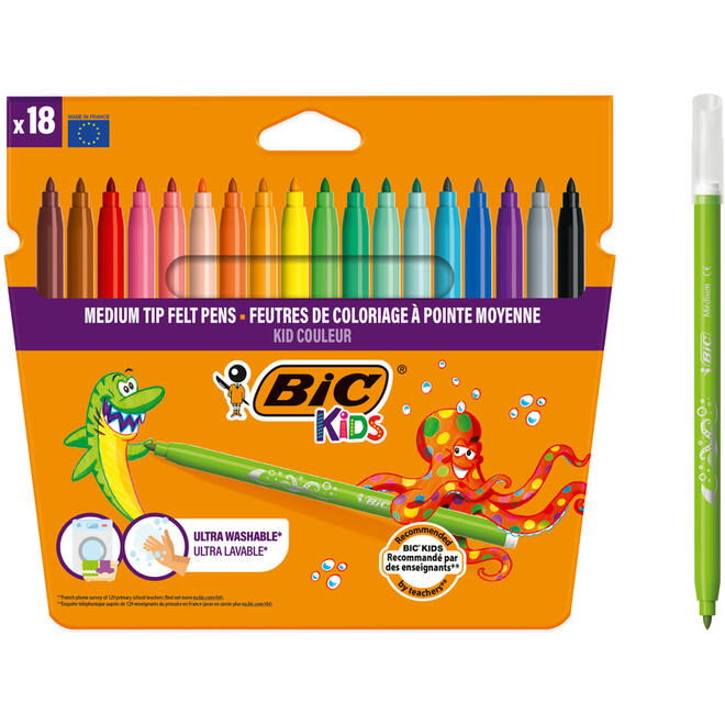 Viltstiften BIC kid couleur assorti, 18 stuks