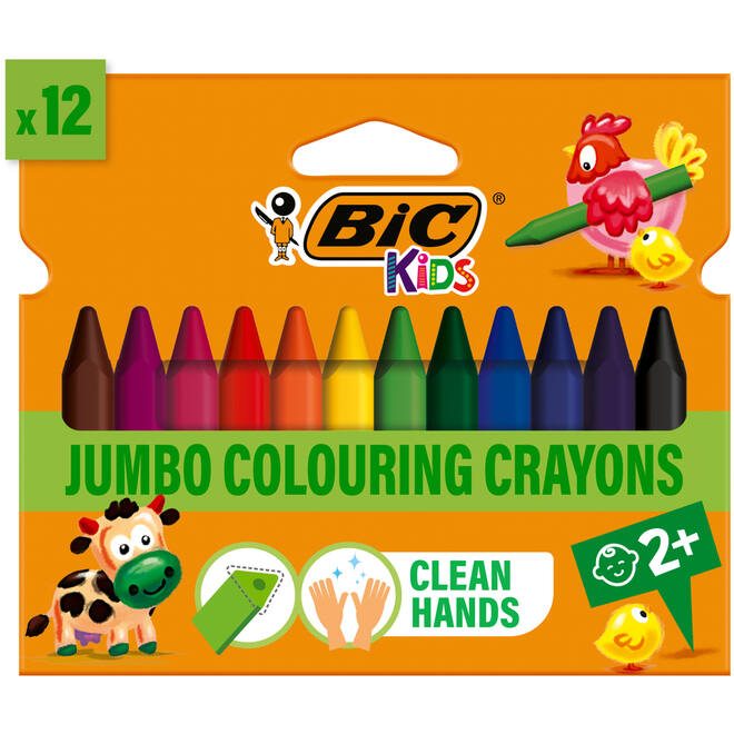 Kleurkrijt BIC Plastidecor triangle assorti, 12 stuks