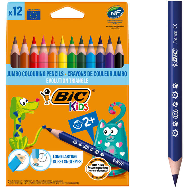 Kleurpotloden BIC Kids Evolution triangle assorti, etui 12 stuks
