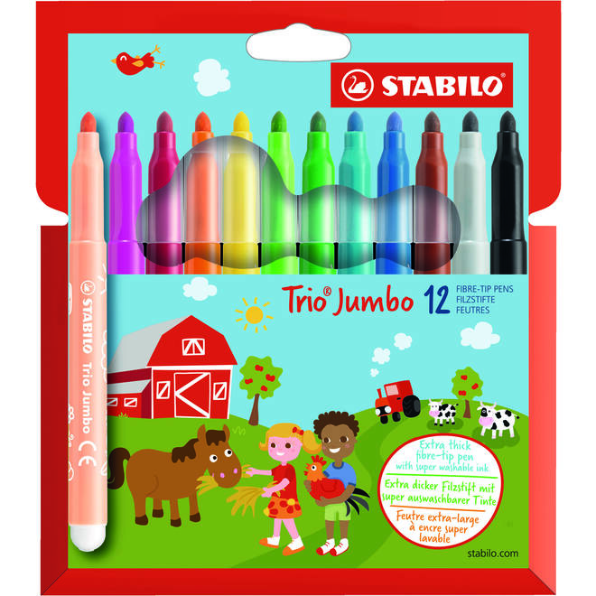 Viltstift STABILO Trio Jumbo set 12 kleuren