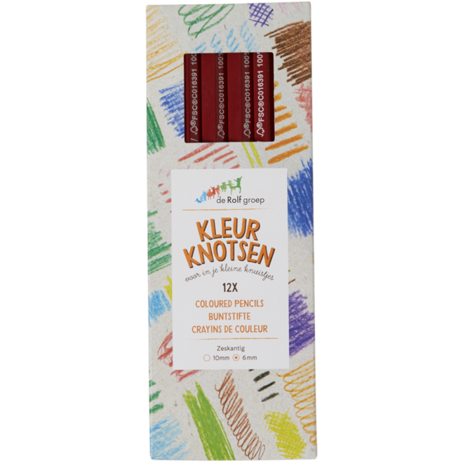 Kleurknotsen | de Rolf groep | 10 mm donkerrood, 12 stuks
