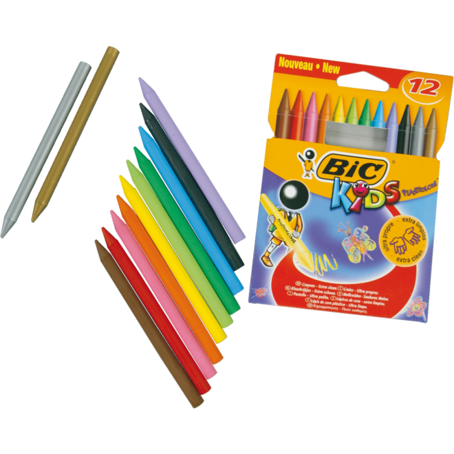 Kleurkrijt BIC Plastidecor assorti, 12 stuks