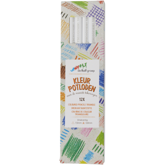 Kleurpotloden | de Rolf groep | driekantig wit, 12 stuks