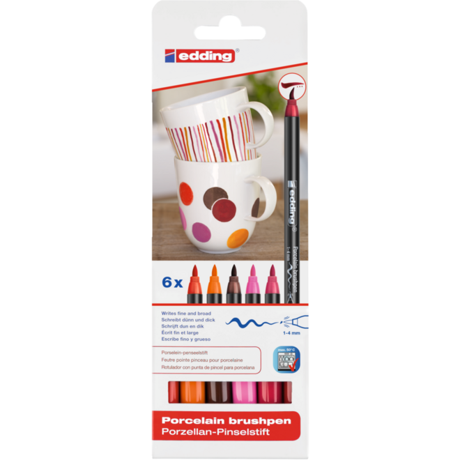 Porseleinstiften edding E4200 warme kleuren 1-4 mm, 6 stuks