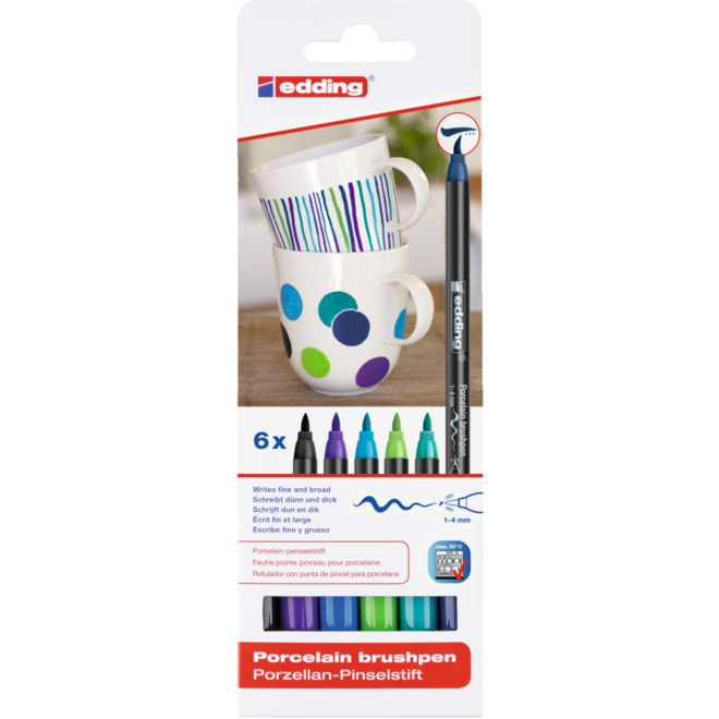 Porseleinstiften edding E4200 koele kleuren 1-4 mm, 6 stuks