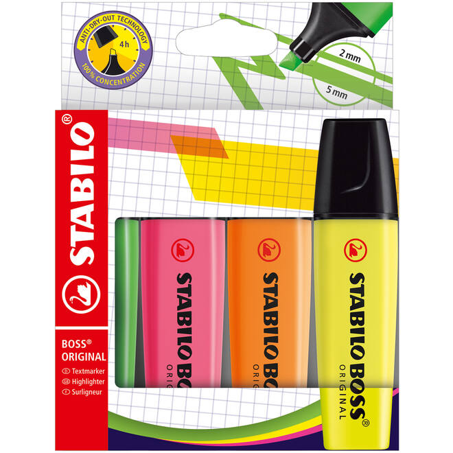 Markeerstift STABILO BOSS Original 4 stuks assorti