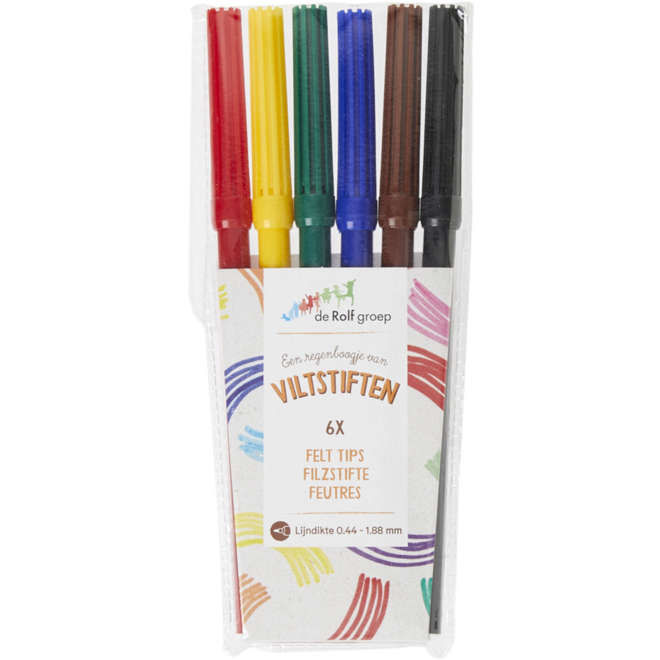 Viltstiften | de Rolf groep | basic 2 mm assorti, 6 stuks